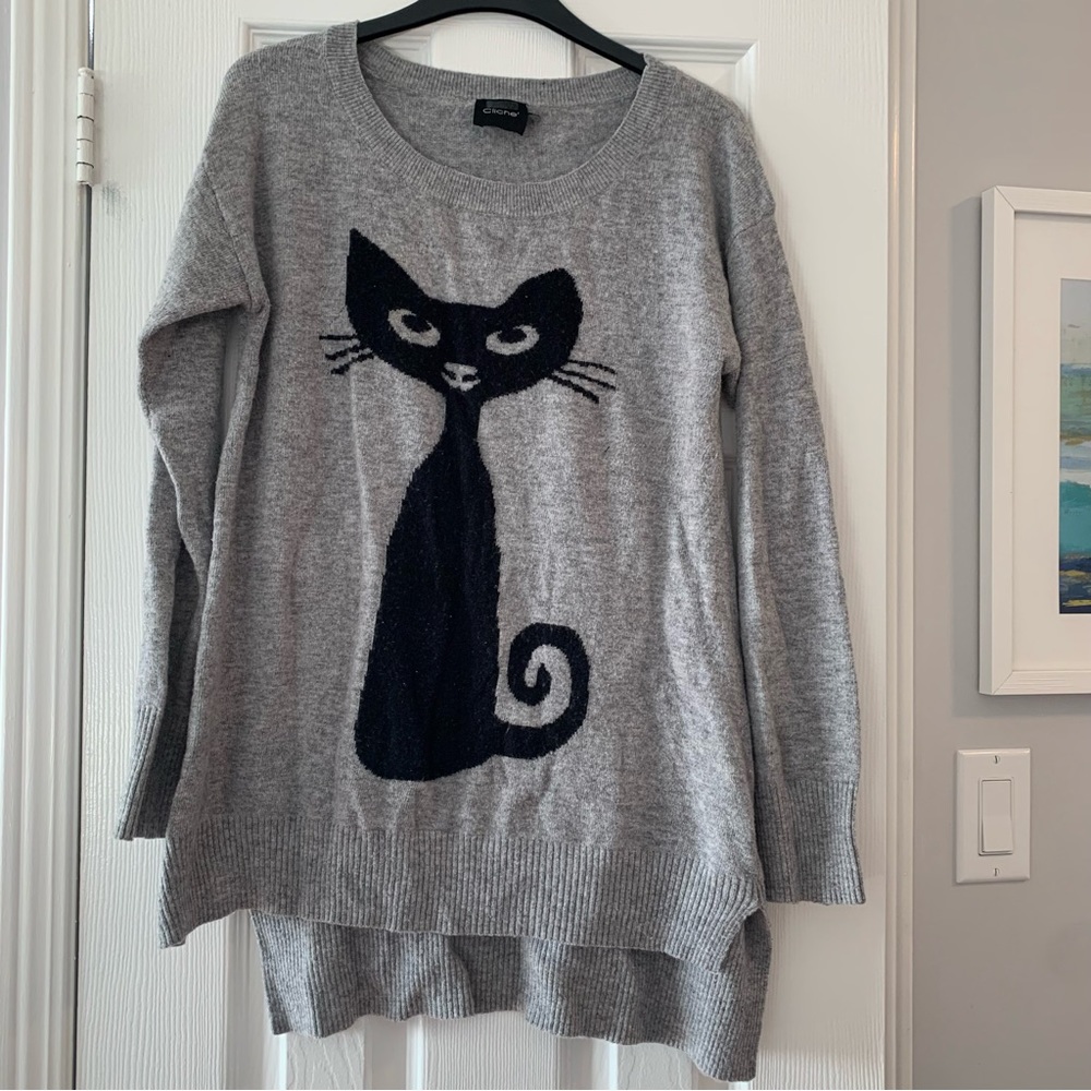 Cliche Grey Sweater with Black Cat Print 🐈‍⬛ Sz M